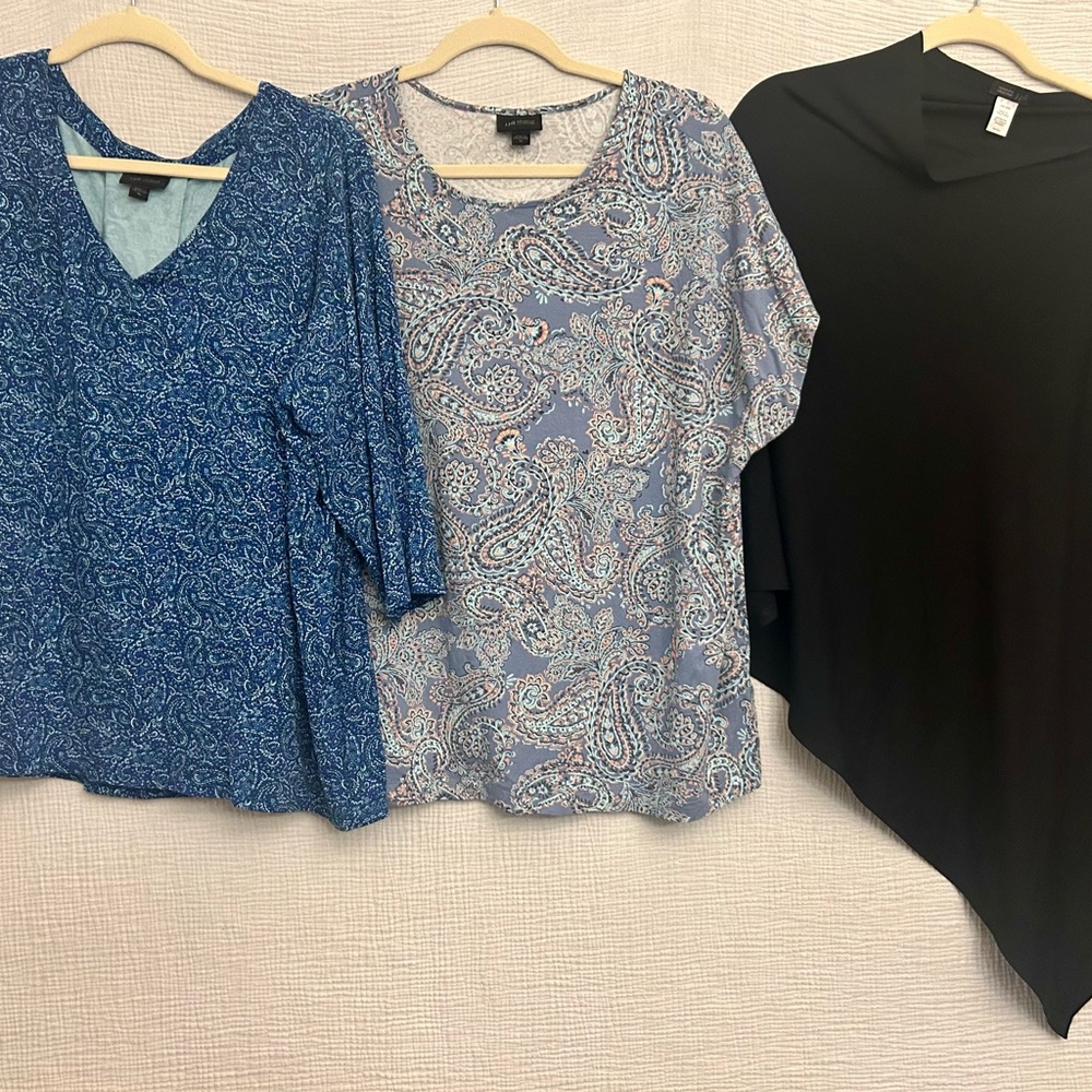 J Jill Wearever 3 Piece Lot Poncho, 3/4 Length & Short Sleeve Shirt Sz XL Xlarge